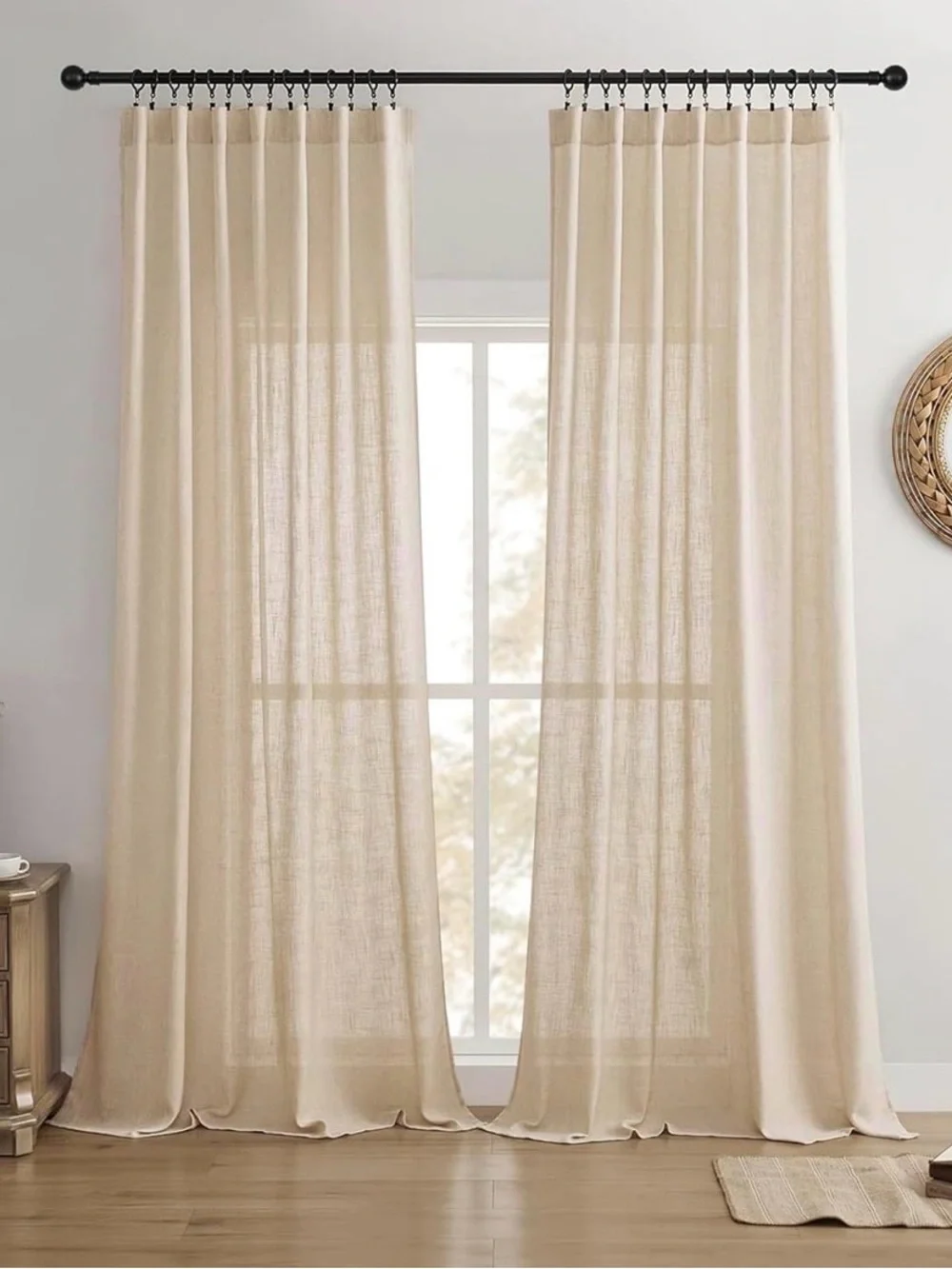 Sheer Peach-Beige Window Curtains - Elegant Light-Filtering Drapes